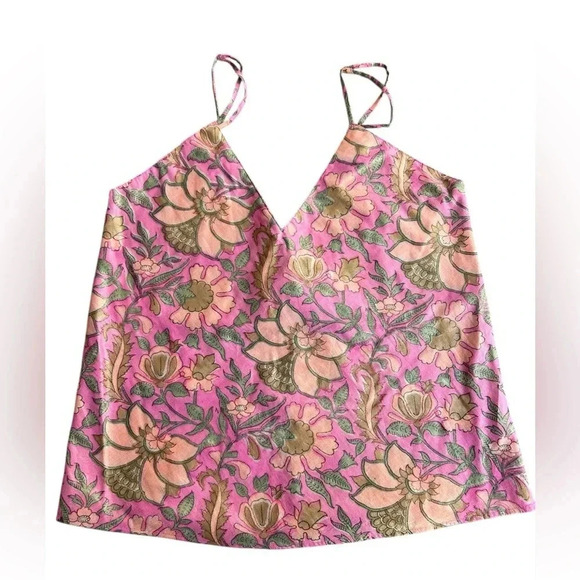 Juliet Dunn London Lame Floral Print Cami Top in Hot Pink - Picture 2 of 7